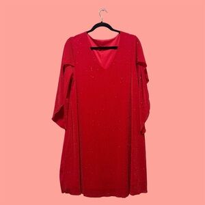 Glamorous Red V-Neck Dress with Sparkle